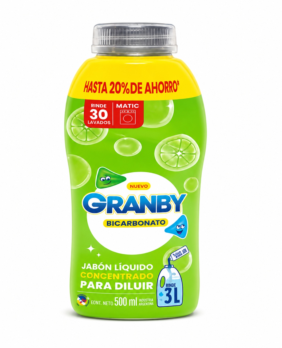 Jabón Liquido para Ropa Granby Bicarbonato P/Diluir 500 Ml